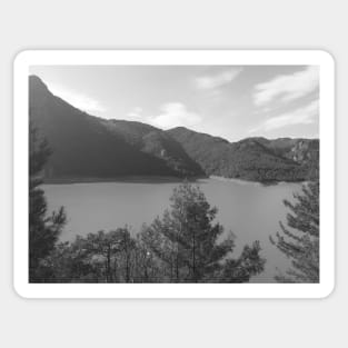 Landscape lake view and hills - Black and white photography Sticker